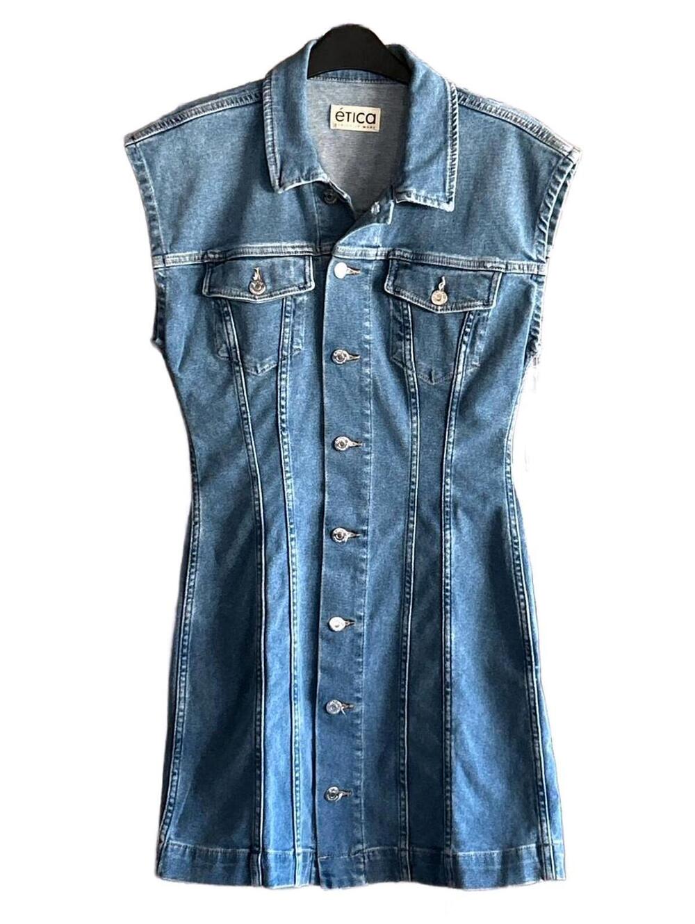 Etica Gabriela Denim Dress M Coquette Aesthetic Sustainable Jean Mini Button Up - Picture 2 of 5